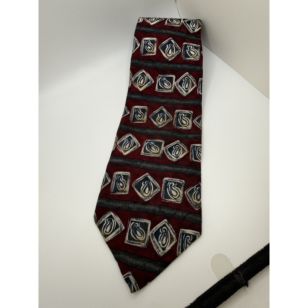Vintage Erreuno‎ Milano Silk Tie Burgundy Gray Abstract Geometric Wide USA